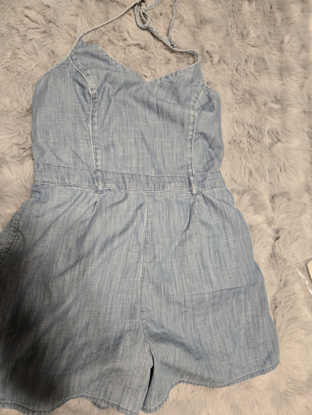 Hollister Smocked Back Denim Halter Neck Romper S